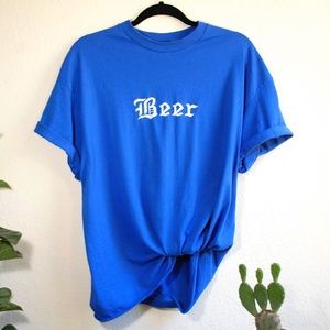 Blue Embroidered Beer Tee